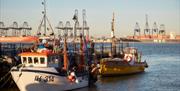 Harwich-with boats and view to Felixstowe Docks