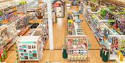 Pets at Home internal view from above showing stacked shelves