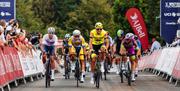 Last year's Tour riders racing in a peloton