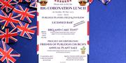 Poster for Coronation Lunch with Union Jacks in background
