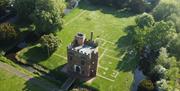 Aerial view of the Grade I listed Rye House Gatehouse and the surrounding grounds
