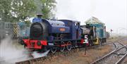 A trio of steam and diesel trains shunting in a goods yard.