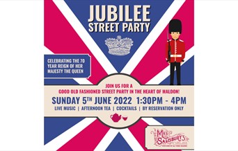 Jubilee street party poster on a union jack with a beefeater