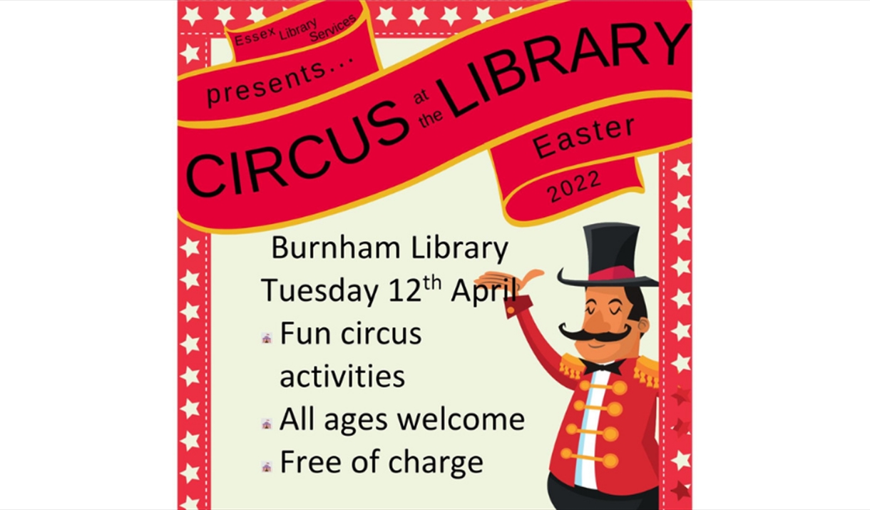 Poster for Circus at the Libraries with cartoon ringmaster