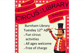 Poster for Circus at the Libraries with cartoon ringmaster