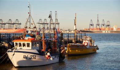 Harwich-with boats and view to Felixstowe Docks