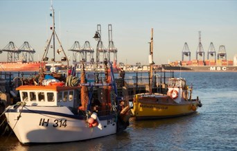 Harwich-with boats and view to Felixstowe Docks
