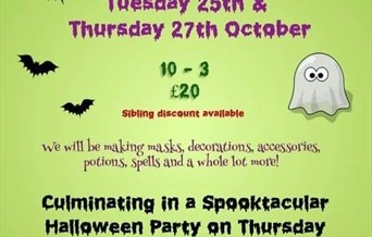 Green Halloween poster with details of craft club