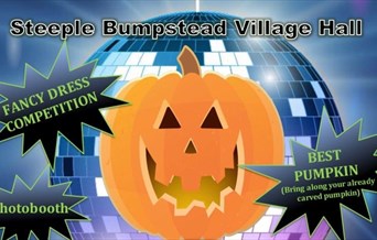 Pumpkin at centre of disco ball for Halloween Disco at Steeple Bumpstead village hall