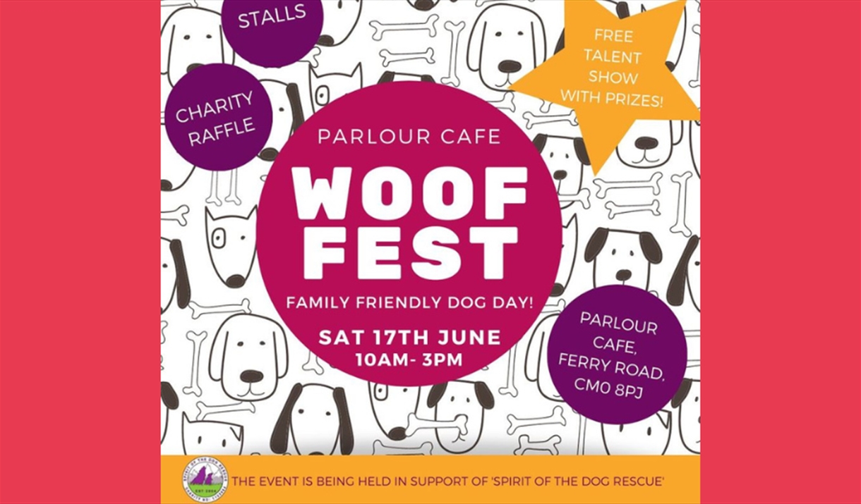 Poster for Woof Fest with cartoon dogs