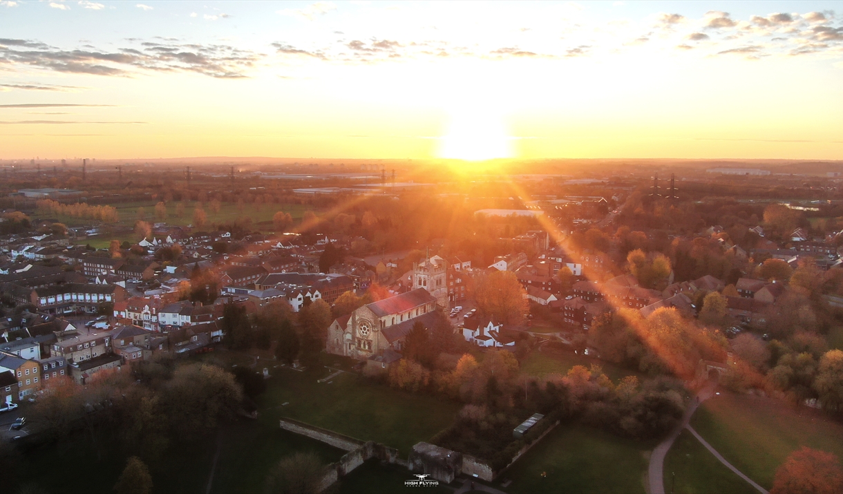 Aerial view of Waltham Abbey