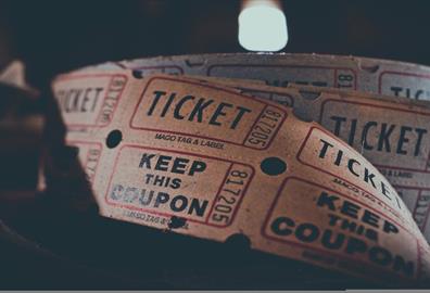 Close up of a roll of tickets for a show