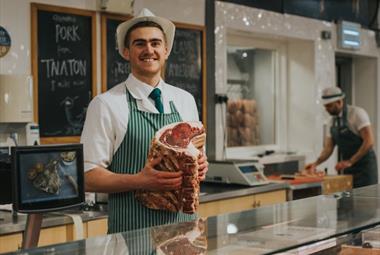 On-site butchers' department, stocking meat from the nearby family farm.