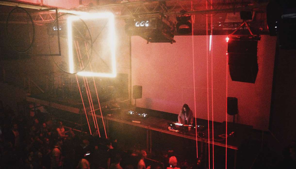 White neon square in night club
