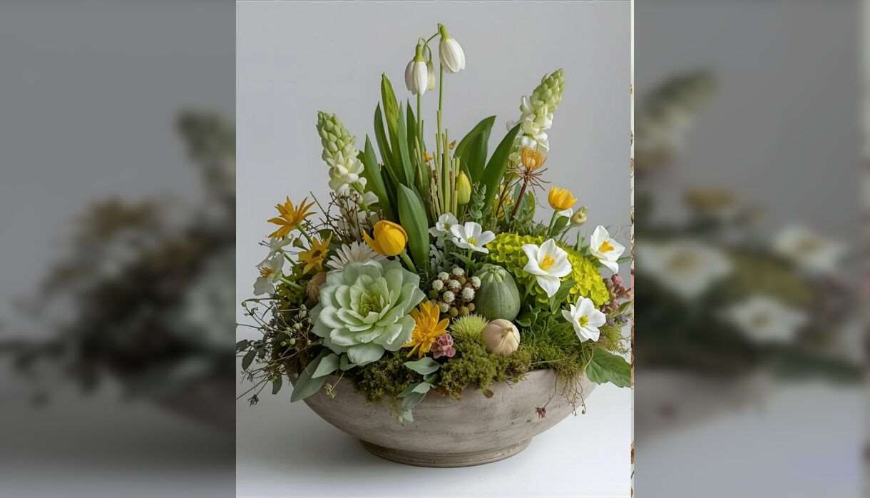 Flower Arranging Workshop - Spring Arrangement With Bulbs - Living Spring Garden Bowl Workshop - Living Spring Bowl Arrangement