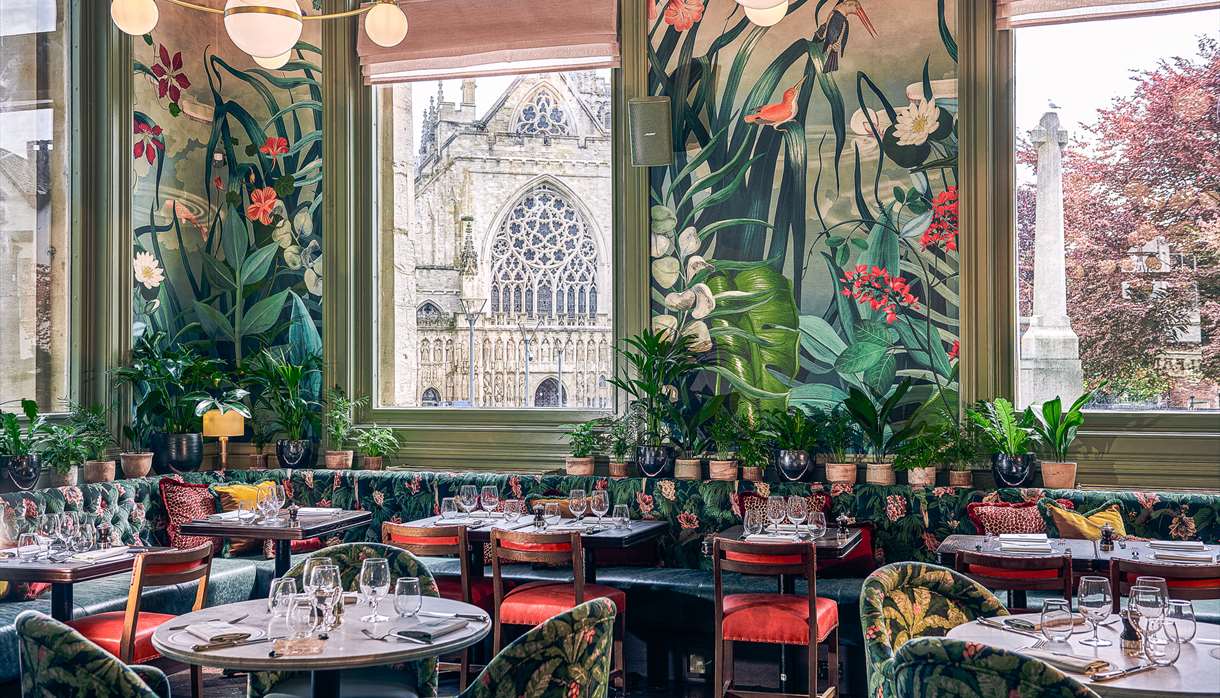 Gaze out on Exeter Cathedral at The Ivy Exeter