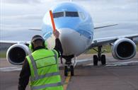 A plane preparing to take off at Exeter Airport