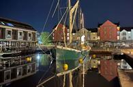 the SNARK moored up at night in Exeter