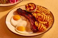 Classic dish of ham, egg and chips.