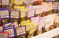 Roly's Fudge on a shelf