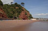 Angled view of Coryton Cove Beach seafront