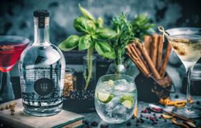 Exeter Gin presented in a glass with ice and a lime