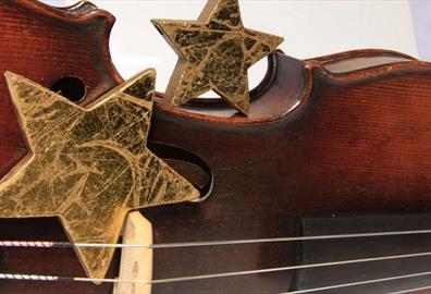 Dark violin with gold star ornaments