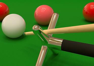 Snooker balls and cue
