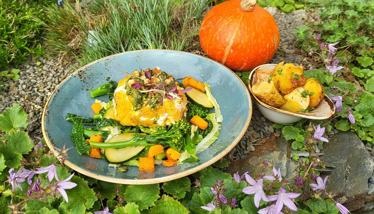 Butternut roulade with seasonal vegetables