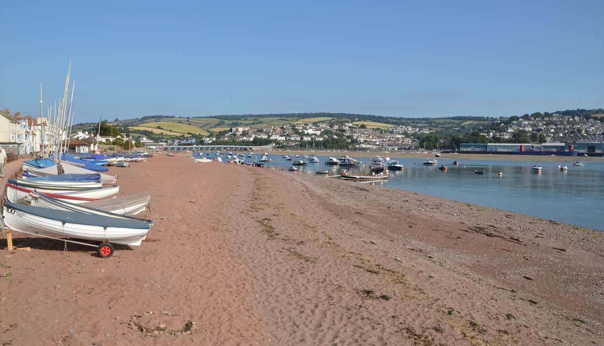 Shaldon Beach with boats on it