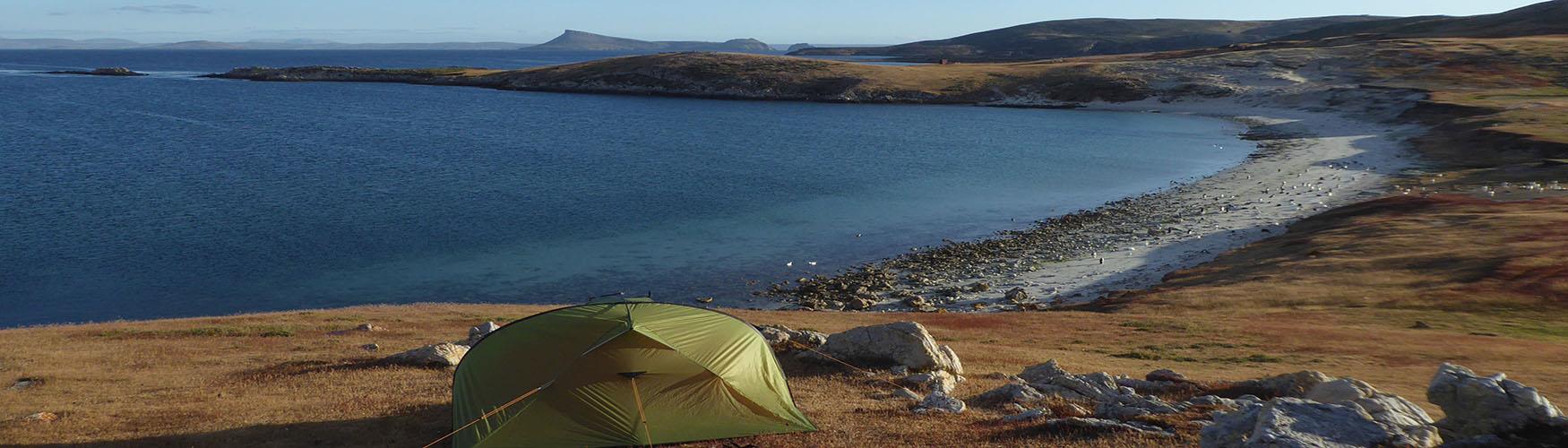 Camping in the Falkland Islands on a remote beach