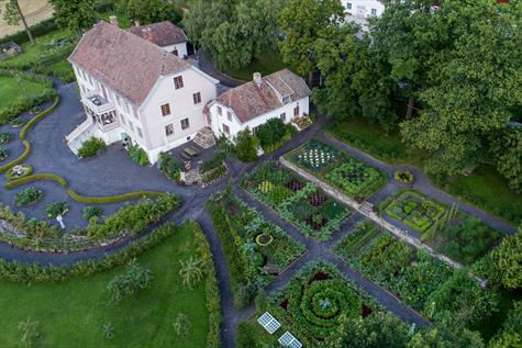 Drone image of Hovelsrud farm and the vegetable garden