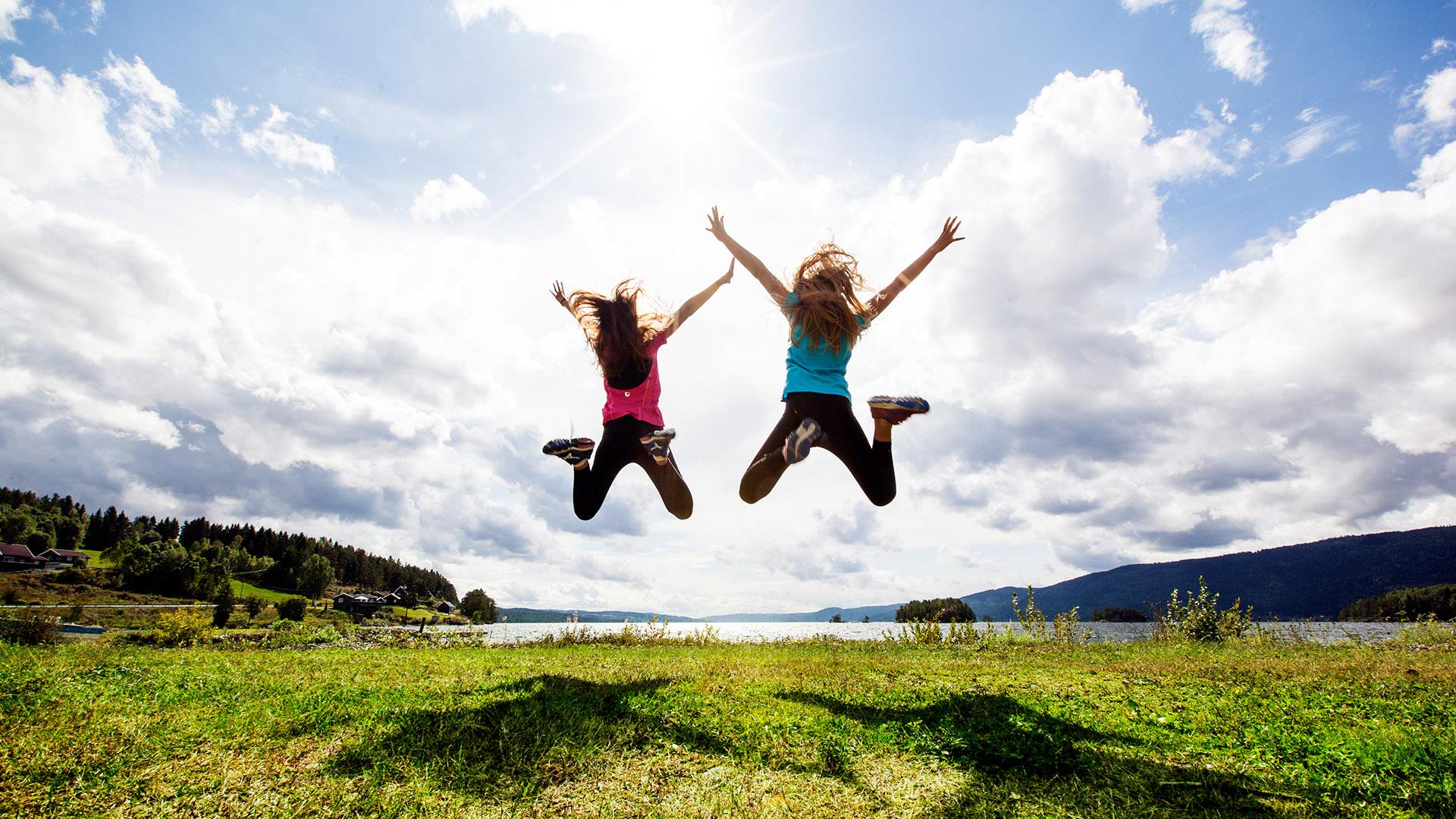 Jumping joy by lake Randsfjorden