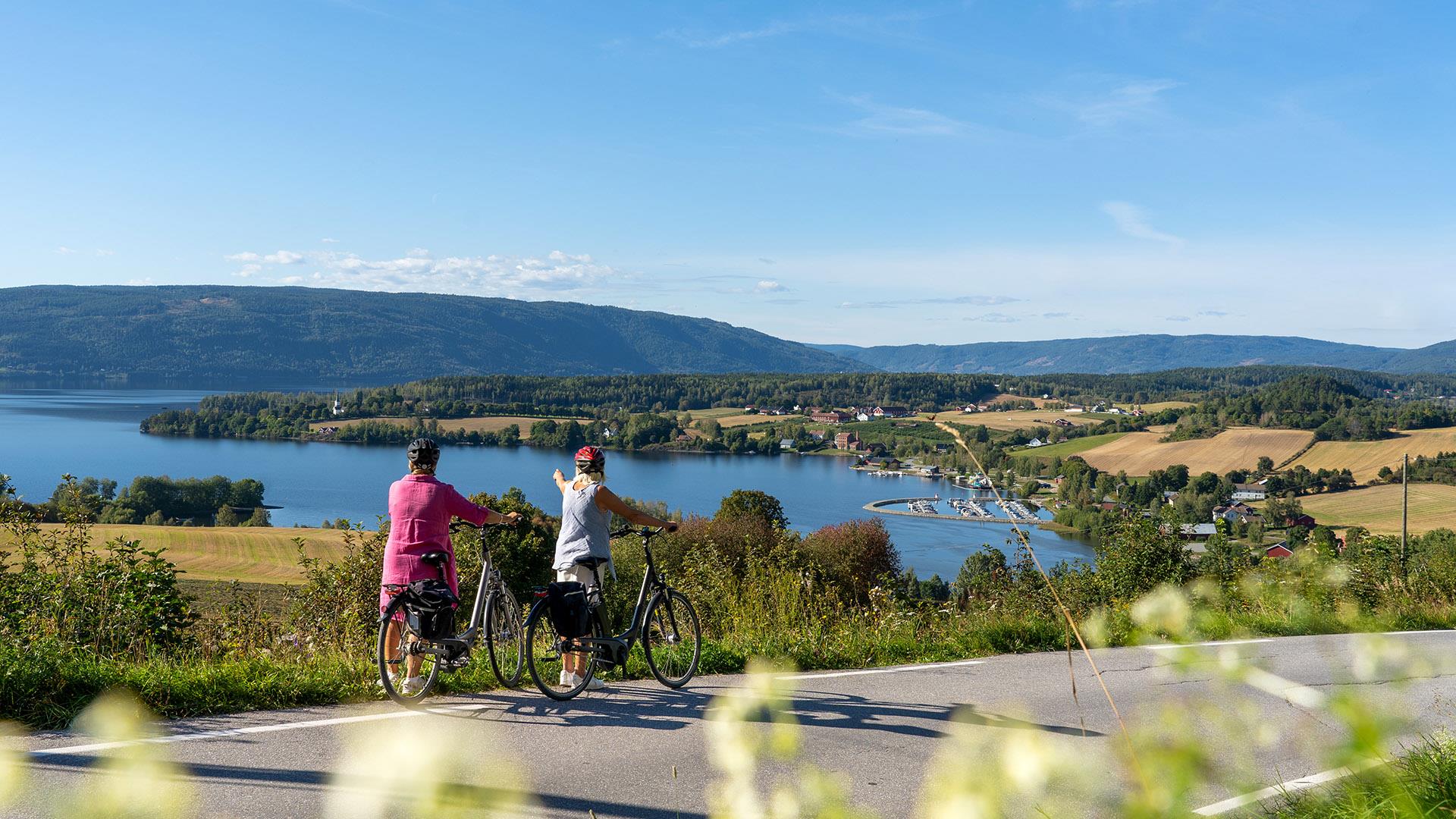 Cycling Randsfjordstråkk along lake Randsfjorden