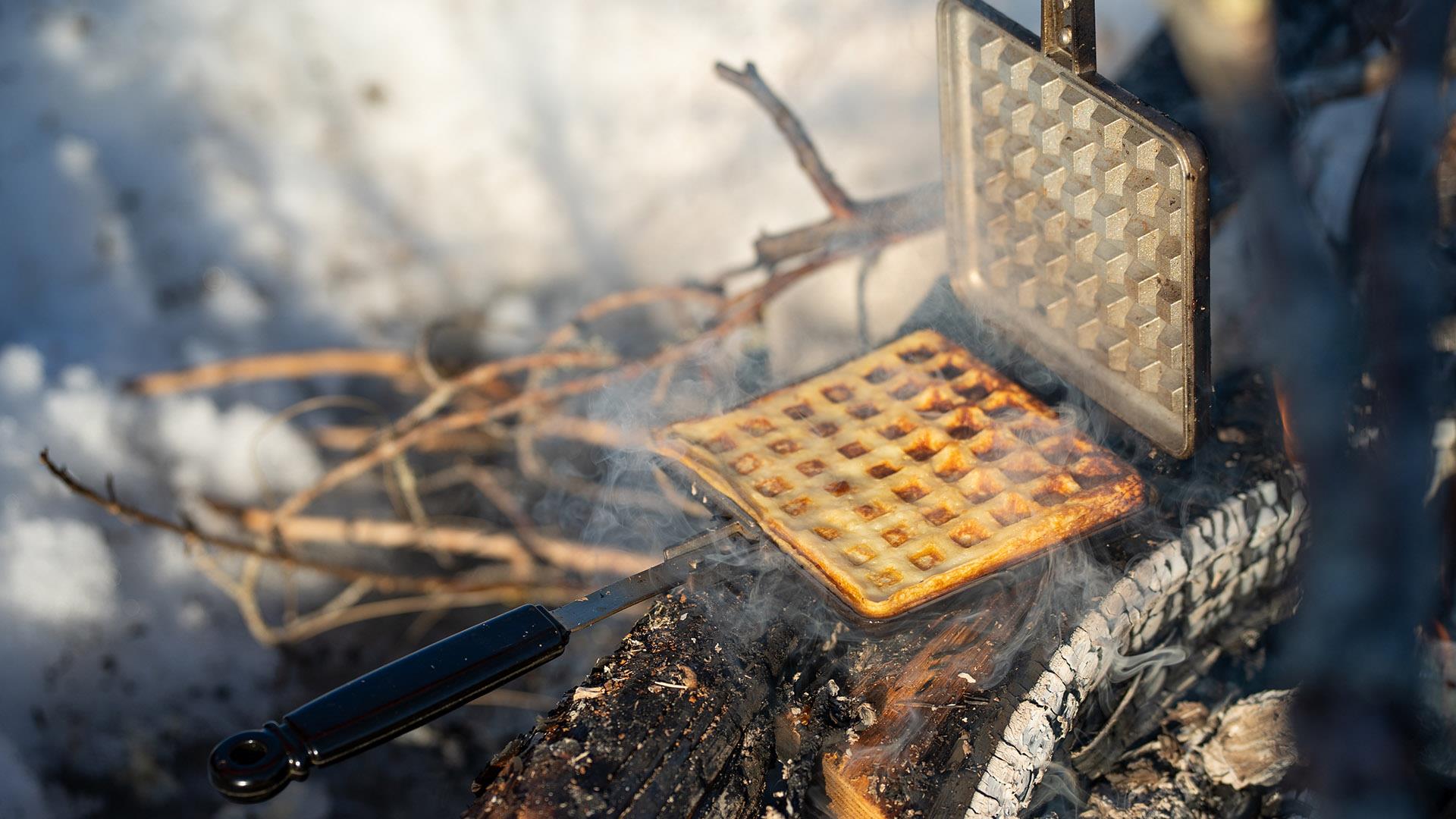Waffle by the campfire at Fjorda