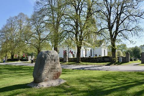 Eidsvoll church and the Eidsivathing stone marked
