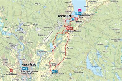 Kart sykkelrute Jevnaker/ Ringerike