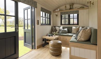 Entrance and Lounge at Family Shepherd's Hut at Another Place, The Lake in Ullswater, Lake District