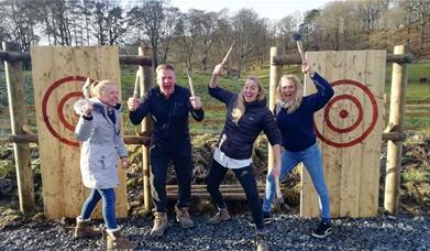 Groups at Archery and Axe Throwing with Graythwaite Adventure near Hawkshead, Lake District