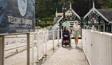 Visitors boarding a Windermere Lake Cruise in Bowness-on-Windermere, Lake District