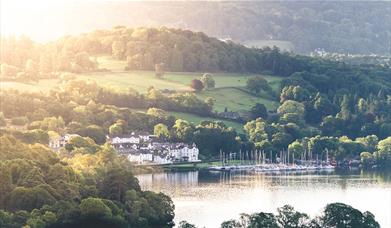 Scenic Aerial View of Low Wood Bay Resort & Spa Overlooking Windermere in the Lake District, Cumbria