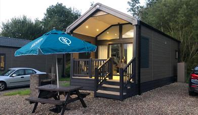 Exterior and Outdoor Seating at Glamping Cabins at Troutbeck Head in Troutbeck, Lake District