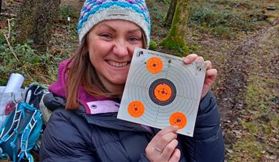 Visitor with Shooting Target with Green Man Survival in Newby Bridge, Lake District