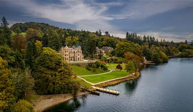 Aerial Photo of the Exterior and Grounds of Langdale Chase Hotel in Windermere, Lake District