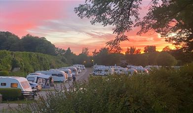 Sunset over Touring Sites at Pennine View Caravan Park in Kirkby Stephen, Cumbria