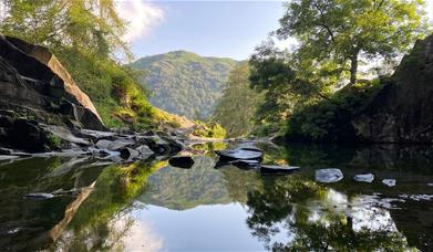 View looking out of Rydal Cave in the Lake District, Cumbria
