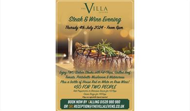 Poster for Steak & Wine Evening at The Villa, Levens near Kendal, Cumbria
