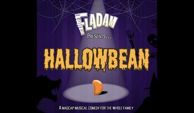 A cartoon image of a singular bean in a spotlight surrounded by skeletons, wolves and witches