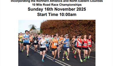 Brampton To Carlisle 10 mile road race poster. Including runners running on a road