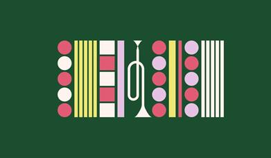 Illustration of a Christmas cracker with a trumpet in the middle